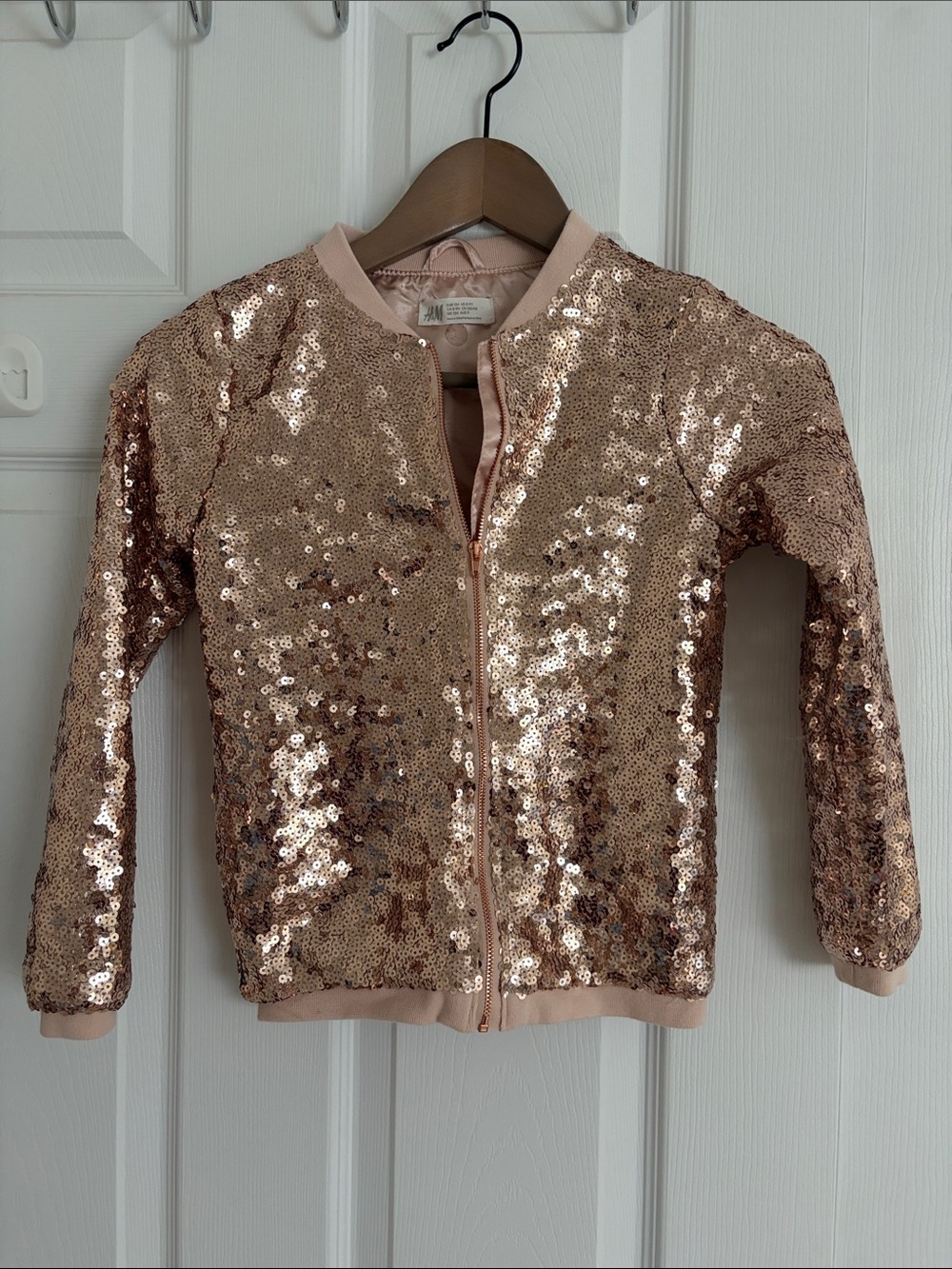 H&M Girls Rose Gold Sequin Bomber Jacket